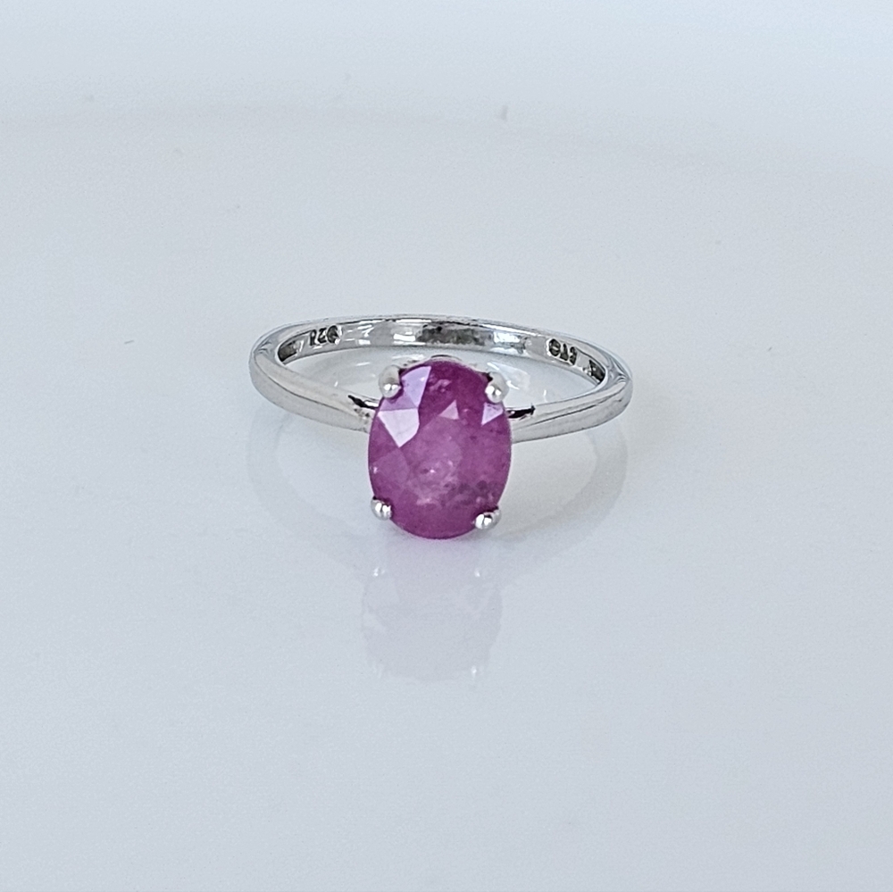 Genuine Pink Sapphire Solitare Ring! Platinum over Sterling Silver! Sz 6!